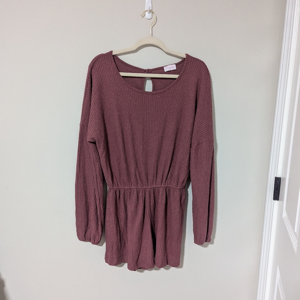 Pink Lily long sleeve waffle Knit romper sz L